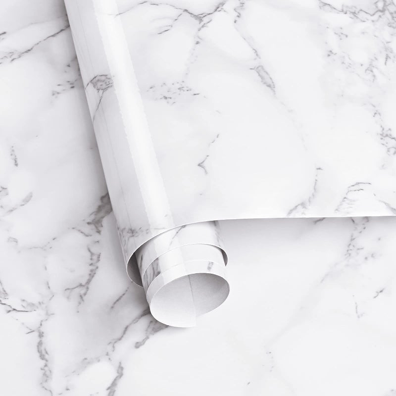 Caltero Marble Contact Paper 15.7"" x 197"" White Grey Marble Wallpaper Peel and Stick Glossy Marble Contact Paper Self Adhesive Contact Paper for Countertop Kitchen Cabinets Bathroom - Image 4